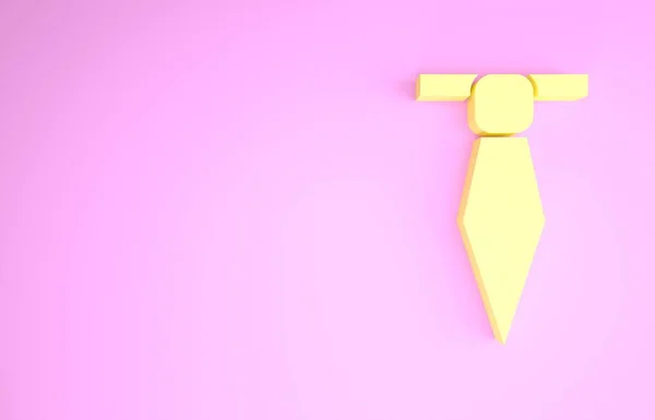 Żółta ikona krawata izolowana na różowym tle. Krawat i symbol szyjki. Koncepcja minimalizmu. Ilustracja 3d — Zdjęcie stockowe