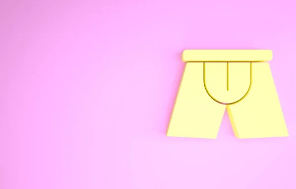 Желтые люди трусы значок изолирован на розовом фоне. Мужское нижнее белье. Концепция минимализма. 3D-рендеринг — стоковое фото