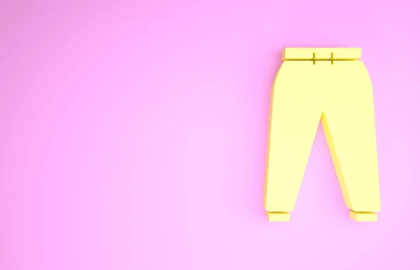 Yellow Sport παντελόνι εικονίδιο απομονώνονται σε ροζ φόντο. Μινιμαλιστική έννοια. 3d απεικόνιση 3D καθιστούν — Φωτογραφία Αρχείου