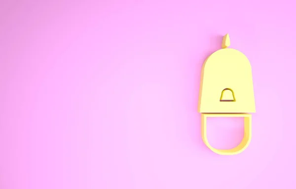 Żółta czapka policyjna z ikoną odizolowaną na różowym tle. Policyjny znak kapelusza. Koncepcja minimalizmu. Ilustracja 3D 3D renderowania — Zdjęcie stockowe