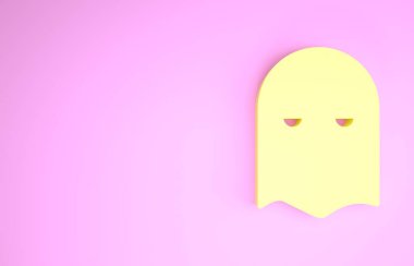 Sarı İnfaz Maskesi simgesi pembe arka planda izole edildi. Cellat, işkenceci, uygulayıcı, işkenceci, kasap, cellat ikonu. Minimalizm kavramı. 3d illüstrasyon 3B canlandırma