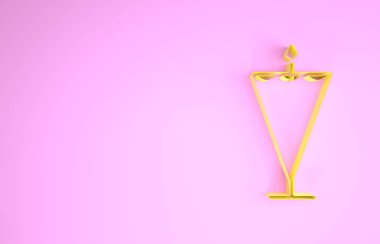 Sarı Ortaçağ bayrağı simgesi pembe arka planda izole edilmiş. Bir kral ya da kraliçe tarafından yönetilen ülke, devlet ya da bölge. Minimalizm kavramı. 3d illüstrasyon 3B canlandırma