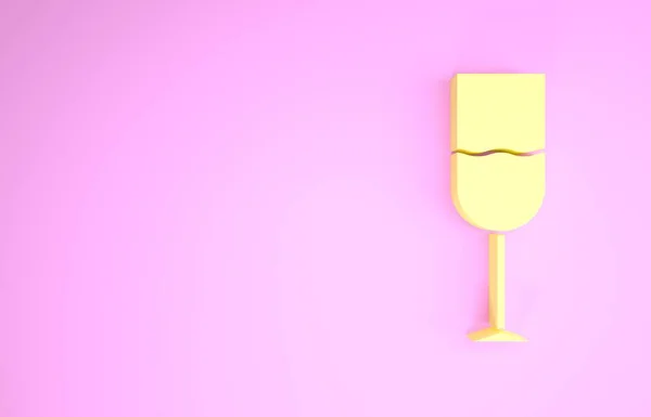 Gul vin glasikon isolerad på rosa bakgrund. Vinäger ikonen. Goblet-symbol. Glasvaruskylt. Minimalistiskt koncept. 3D-illustration 3D-återgivning — Stockfoto