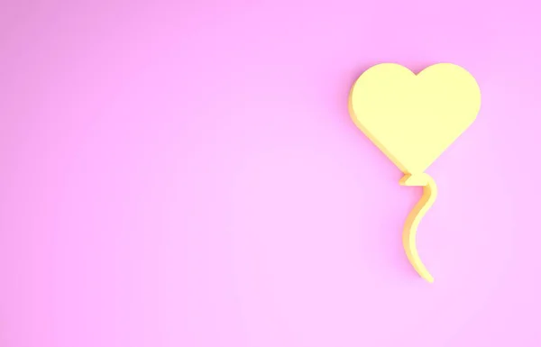 Yellow Balloons in form of heart with ribbon icon isolated on pink background. Valentines day symbol. Minimalism concept. 3d illustration 3D render — Stock Photo, Image