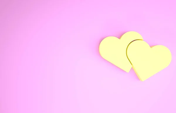 노란 하트 아이콘은 핑크 배경에서 분리되었습니다. 로맨틱 한 상징은 연결되고, 결합되고, 열정 과 결혼을 의미 합니다. 발렌타인데이 상징. 미니멀리즘의 개념입니다. 3d 삽화 3D 렌더링 — 스톡 사진
