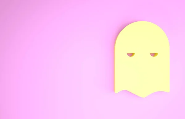 Żółta ikona maski katów odizolowana na różowym tle. Wisielec, oprawca, wykonawca, oprawca, rzeźnik, ikona dyrektora. Koncepcja minimalizmu. Ilustracja 3D 3D renderowania — Zdjęcie stockowe