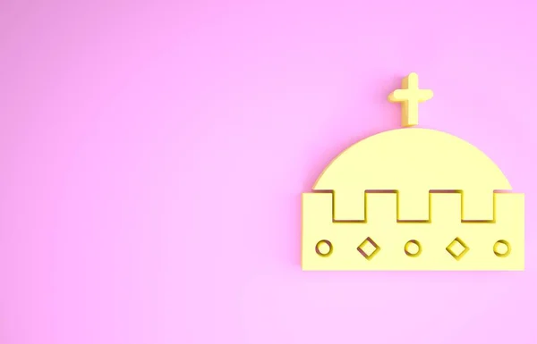 Gelbe Königskrone Symbol isoliert auf rosa Hintergrund. Minimalismus-Konzept. 3D Illustration 3D Renderer — Stockfoto