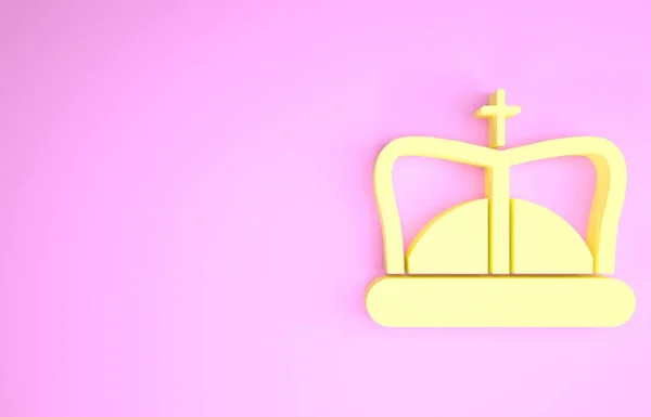 Gele Koning kroon pictogram geïsoleerd op roze achtergrond. Minimalisme concept. 3d illustratie 3D renderen — Stockfoto