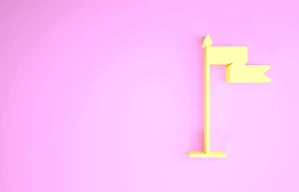 Желтый значок средневекового флага выделен на розовом фоне. Страна, штат или территория, которой управляют король или королева. Концепция минимализма. 3D-рендеринг — стоковое фото