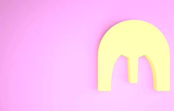 Żółty średniowieczny kask żelaza do ikony ochrony głowy izolowane na różowym tle. Koncepcja minimalizmu. Ilustracja 3D 3D renderowania — Zdjęcie stockowe