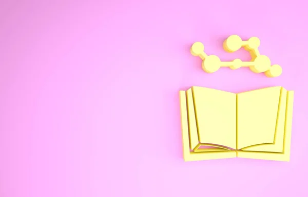 Żółta Otwarta ikona książki odizolowana na różowym tle. Koncepcja minimalizmu. Ilustracja 3d — Zdjęcie stockowe