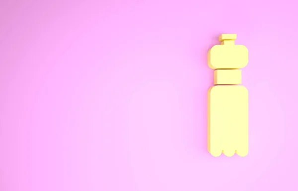 Botella amarilla icono de agua aislada sobre fondo rosa. Signo de bebida de soda aqua. Concepto minimalista. 3D ilustración 3D render —  Fotos de Stock