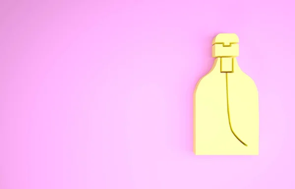 Sárga Tartály folyékony antibakteriális szappan adagoló ikon izolált rózsaszín alapon. Fertőtlenítés, higiénia, bőrápolás. Minimalizmus koncepció. 3d illusztráció 3D render — Stock Fotó