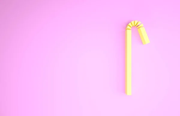 Amarillo Beber icono de paja de plástico aislado sobre fondo rosa. Concepto minimalista. 3D ilustración 3D render —  Fotos de Stock