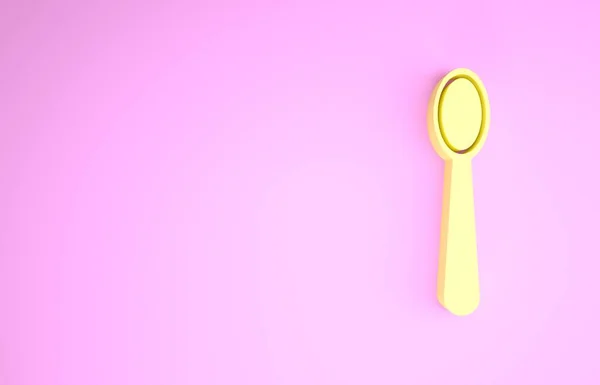 Icono de cuchara de plástico desechable amarillo aislado sobre fondo rosa. Concepto minimalista. 3D ilustración 3D render —  Fotos de Stock