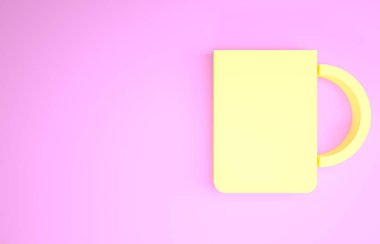 Sarı kahve fincanı ikonu pembe arka planda izole edilmiş. Çay fincanı. Sıcak içecek kahvesi. Minimalizm kavramı. 3d illüstrasyon 3B canlandırma