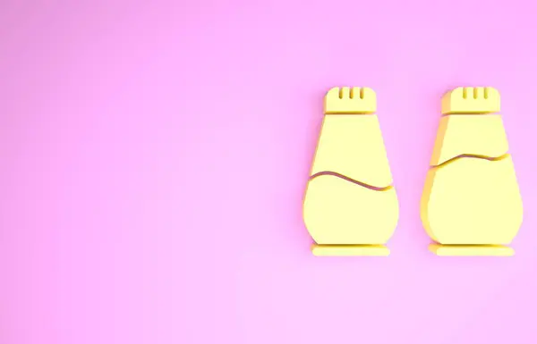 노란 소금 과 후추 아이콘은 핑크 색 배경에 분리되어 있습니다. 향신료 요리. 미니멀리즘의 개념입니다. 3d 삽화 3D 렌더링 — 스톡 사진