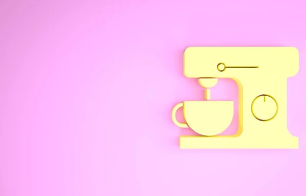 Icono de mezclador eléctrico amarillo aislado sobre fondo rosa. Licuadora de cocina. Concepto minimalista. 3D ilustración 3D render — Foto de Stock