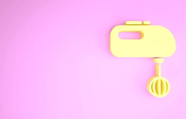 Gul elektrisk mixer ikon isolerad på rosa bakgrund. Köksblandare. Minimalistiskt koncept. 3D-återgivning för 3D — Stockfoto