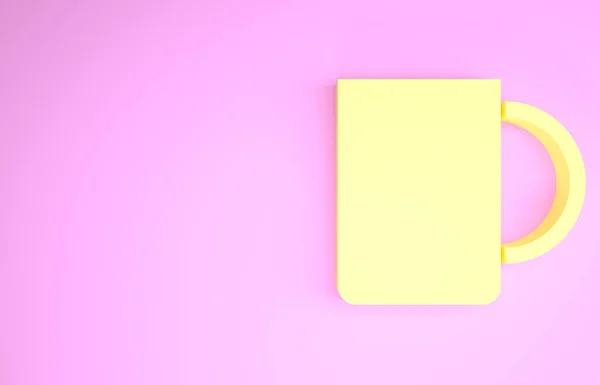 Icône tasse de café jaune isolé sur fond rose. Une tasse de thé. Café chaud. Concept de minimalisme. Illustration 3D rendu 3D — Photo