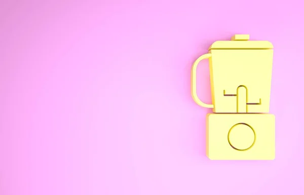 Ícone de liquidificador amarelo isolado no fundo rosa. Cozinha liquidificador estacionário elétrico com tigela. Cozinhar smoothies, coquetel ou suco. Conceito de minimalismo. 3D ilustração 3D render — Fotografia de Stock