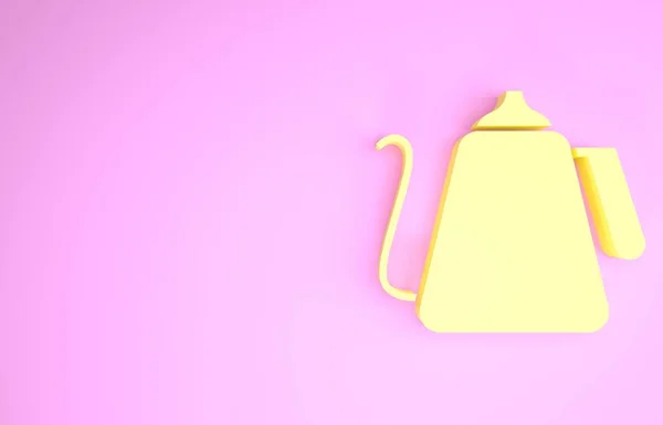 Gele Ketel met handvat pictogram geïsoleerd op roze achtergrond. Theepot icoon. Minimalisme concept. 3d illustratie 3D renderen — Stockfoto
