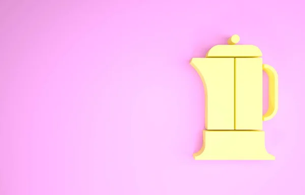노란색 프랑스 언론 아이콘이 핑크 배경에서 분리되었습니다. 미니멀리즘의 개념입니다. 3d 삽화 3D 렌더링 — 스톡 사진