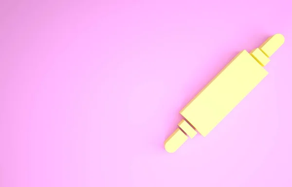 Yellow Rolling pin icon isolated on pink background. Minimalism concept. 3d illustration 3D render — Stock Photo, Image