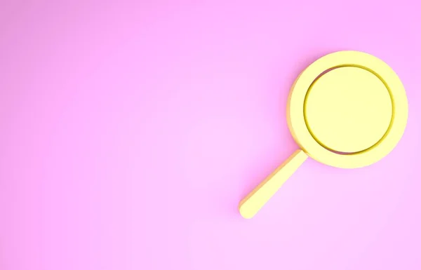 Ikona žluté pánve izolované na růžovém pozadí. Smažené nebo pečené jídlo symbol. Minimalismus. 3D ilustrace 3D vykreslení — Stock fotografie