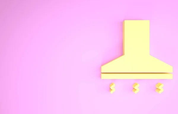 Желтая иконка фаната Китчен на розовом фоне. Капюшон. Кухонный выхлоп. Бытовая техника. Концепция минимализма. 3D-рендеринг — стоковое фото