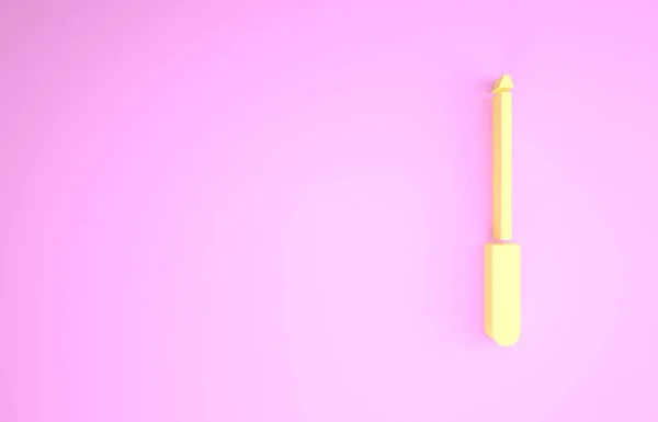 Ícone de afiador de faca amarelo isolado no fundo rosa. Conceito de minimalismo. 3D ilustração 3D render — Fotografia de Stock