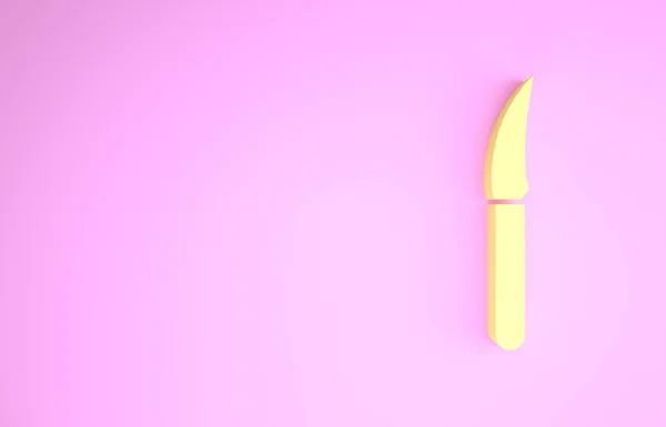 ピンクの背景に黄色のナイフアイコンを隔離。かわいいシンボル。最小限の概念。3Dイラスト3Dレンダリング — ストック写真