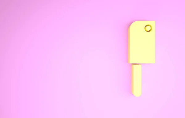 Picador de carne amarilla icono aislado sobre fondo rosa. Cuchillo de cocina para carne. Cuchillo de carnicero. Concepto minimalista. 3D ilustración 3D render —  Fotos de Stock