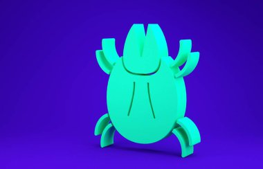 Mavi arka planda yeşil parazit mayt simgesi izole edildi. Minimalizm kavramı. 3d illüstrasyon 3B canlandırma