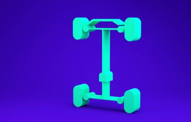 Yeşil Chassis araba simgesi mavi arkaplanda izole edildi. Minimalizm kavramı. 3d illüstrasyon 3B canlandırma
