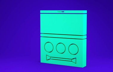Mavi arkaplan üzerinde fırça simgesi olan yeşil göz gölgesi paleti. Minimalizm kavramı. 3d illüstrasyon 3B canlandırma