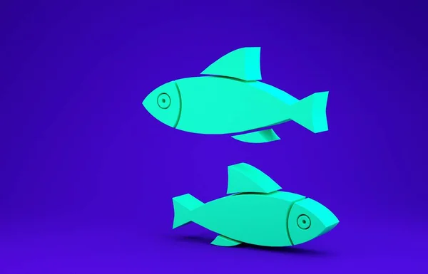 Ikona Zielonej Ryby Odizolowana Niebieskim Tle Koncepcja Minimalizmu Ilustracja Renderowania — Zdjęcie stockowe