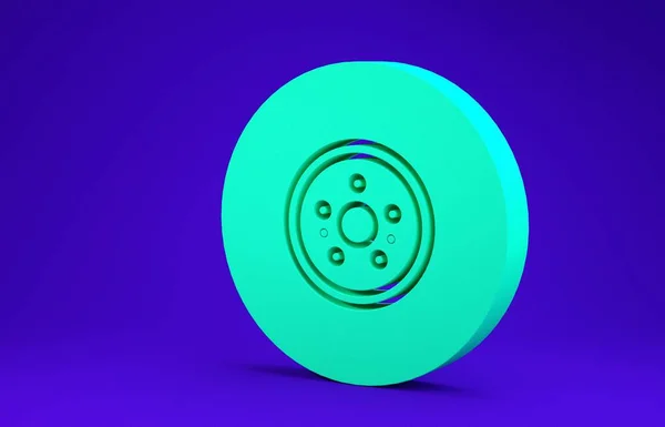 Carro Verde Ícone Disco Freio Isolado Fundo Azul Conceito Minimalismo — Fotografia de Stock