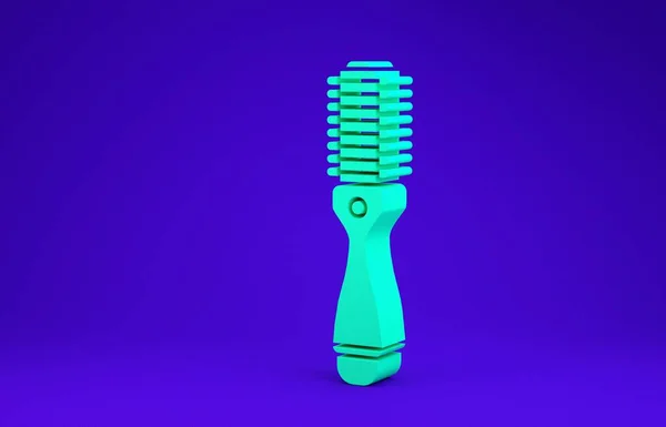 青の背景に隔離された緑のヘアドライヤーアイコン ドライヤーのサインだ 髪の乾燥シンボル 熱い空気を吹いている 最小限の概念 3Dイラスト3Dレンダリング — ストック写真