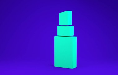 Mavi arkaplanda yeşil ruj simgesi izole edildi. Minimalizm kavramı. 3d illüstrasyon 3B canlandırma