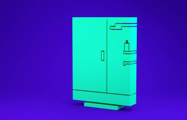 Mavi arkaplanda yeşil duş kabini simgesi izole edildi. Minimalizm kavramı. 3d illüstrasyon 3B canlandırma