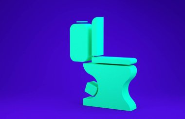 Mavi arka planda yeşil klozet ikonu izole edildi. Minimalizm kavramı. 3d illüstrasyon 3B canlandırma