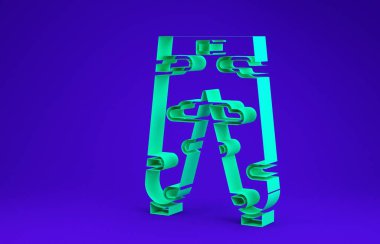 Mavi arka planda yeşil kamuflaj kargo pantolon ikonu izole edildi. Minimalizm kavramı. 3d illüstrasyon 3B canlandırma