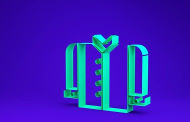 Mavi arkaplanda yeşil tişört simgesi izole edildi. Minimalizm kavramı. 3d illüstrasyon 3B canlandırma