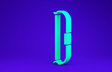 Mavi arka planda yeşil ortaçağ yay simgesi izole edildi. Ortaçağ silahı. Minimalizm kavramı. 3d illüstrasyon 3B canlandırma