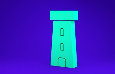 Yeşil Kale kulesi simgesi mavi arkaplanda izole edildi. Kale işareti. Minimalizm kavramı. 3d illüstrasyon 3B canlandırma