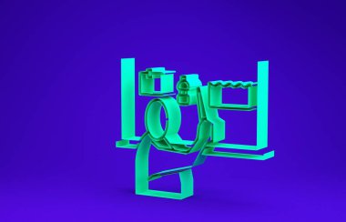 Yeşil Durak plastik kirlilik simgesi mavi arkaplanda izole edildi. Ekolojik poster. Minimalizm kavramı. 3d illüstrasyon 3B canlandırma