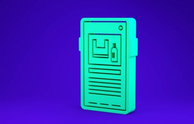 Yeşil Durak plastik kirlilik simgesi mavi arkaplanda izole edildi. Ekolojik poster. Minimalizm kavramı. 3d illüstrasyon 3B canlandırma