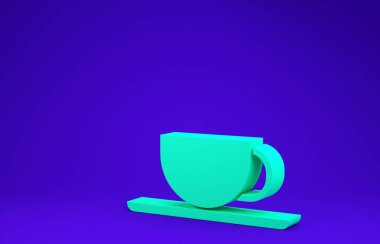 Mavi arkaplanda yeşil kahve bardağı simgesi izole edildi. Çay fincanı. Sıcak içecek kahvesi. Minimalizm kavramı. 3d illüstrasyon 3B canlandırma