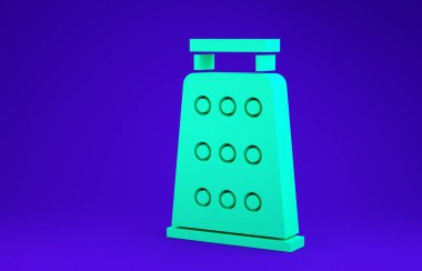 Yeşil Grater simgesi mavi arkaplanda izole edildi. Mutfak sembolü. Mutfak aletleri. Çatal bıçak seti. Minimalizm kavramı. 3d illüstrasyon 3B canlandırma